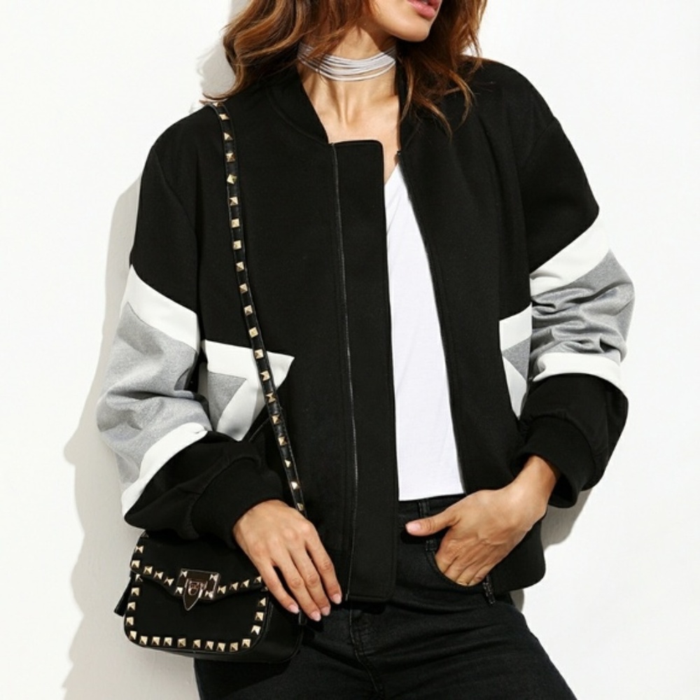 Black, Gray & White Bomber Jacket